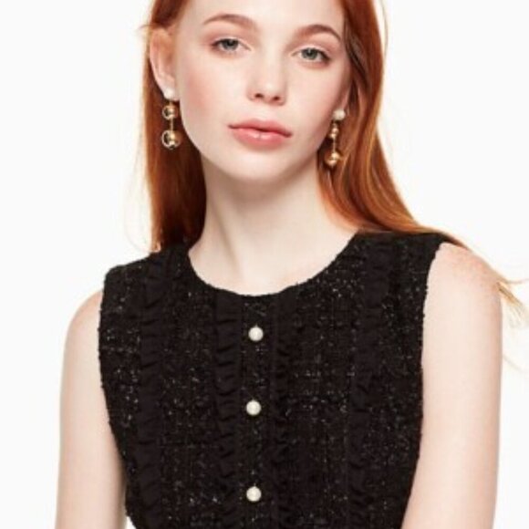 Kate Spade Sparkle Tweed Pearl Button Dress- Size 0 - Picture 15 of 16